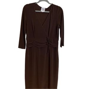 Brown sexy faux wrap midi dress